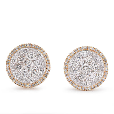 14K Yellow Gold 2CT Halo Flower Cluster Round Shape Natural Diamond Men Women Earrings - Elite Jewelers-Earrings