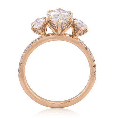 14K Yellow Gold 2CT Marquise Solitaire 3 Pair Centre 3.45TC Lab Diamond Women Ring - Elite Jewelers - Rings
