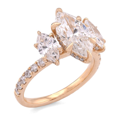 14K Yellow Gold 2CT Marquise Solitaire 3 Pair Centre 3.45TC Lab Diamond Women Ring - Elite Jewelers - Rings