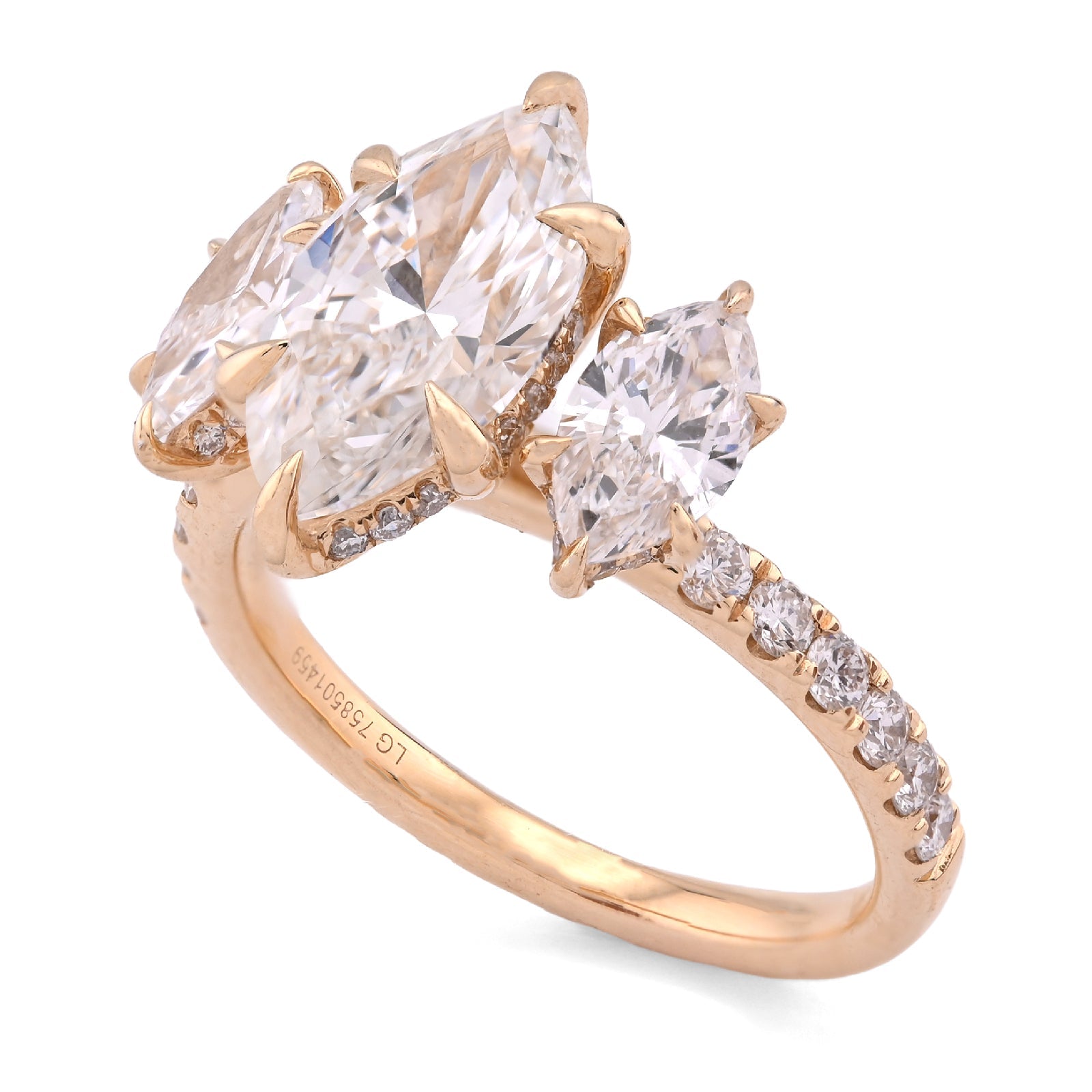 14K Yellow Gold 2CT Marquise Solitaire 3 Pair Centre 3.45TC Lab Diamond Women Ring - Elite Jewelers - Rings