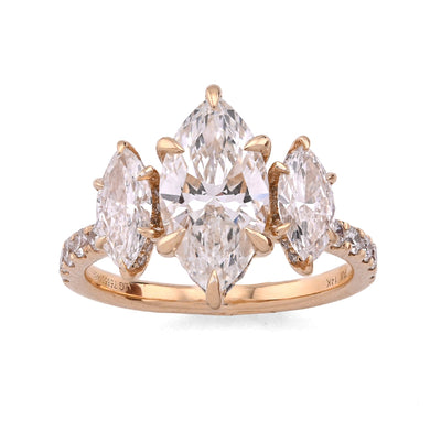 14K Yellow Gold 2CT Marquise Solitaire 3 Pair Centre 3.45TC Lab Diamond Women Ring - Elite Jewelers - Rings