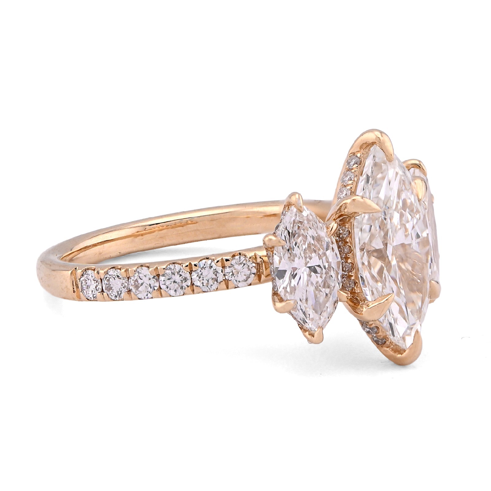 14K Yellow Gold 2CT Marquise Solitaire 3 Pair Centre 3.45TC Lab Diamond Women Ring - Elite Jewelers - Rings