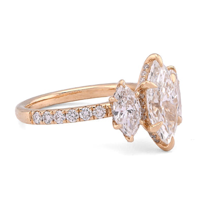 14K Yellow Gold 2CT Marquise Solitaire 3 Pair Centre 3.45TC Lab Diamond Women Ring - Elite Jewelers - Rings