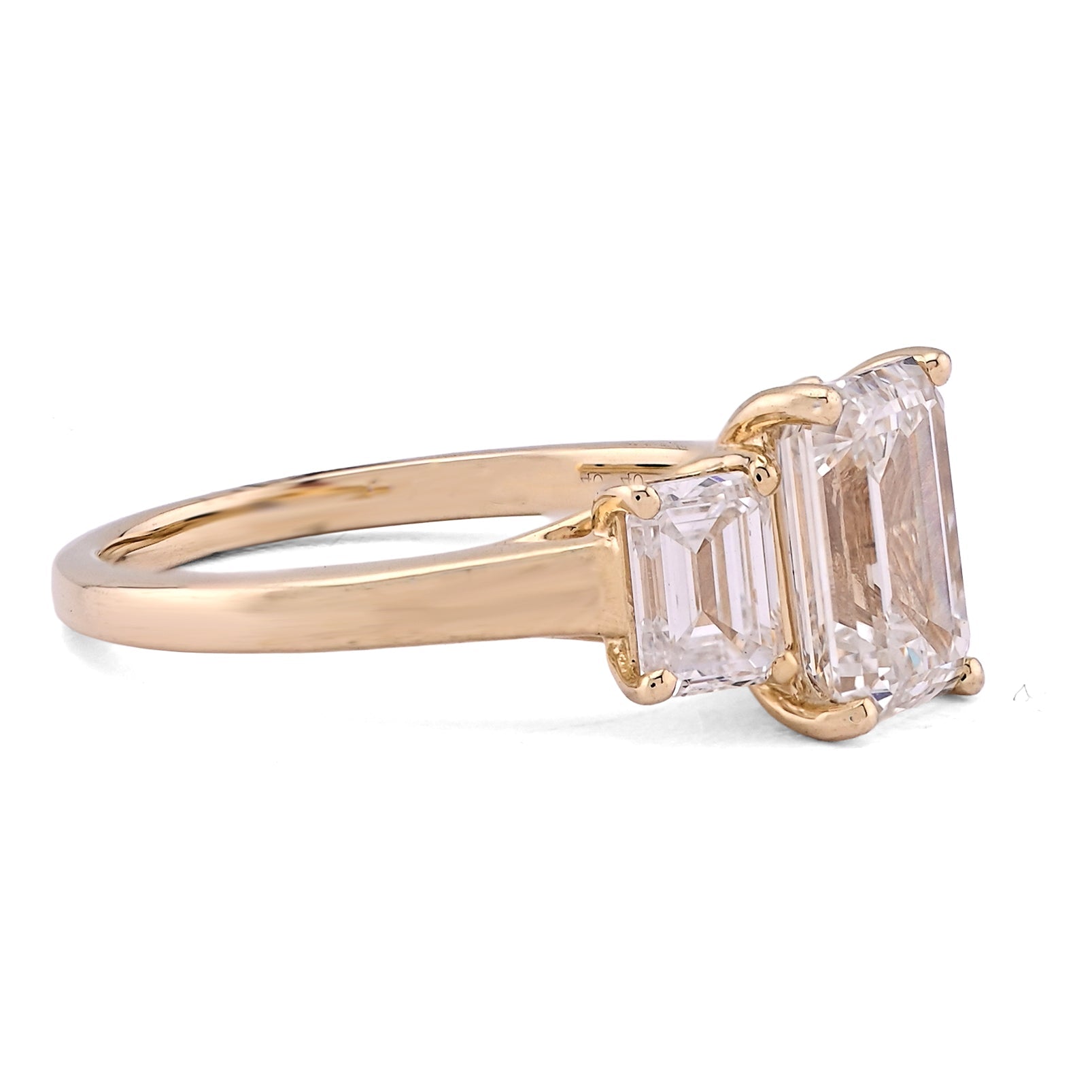 14K Yellow Gold 3 Emerald Centre 3CT Lab Diamond Women Ring - Elite Jewelers - Rings
