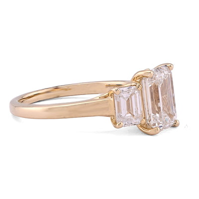 14K Yellow Gold 3 Emerald Centre 3CT Lab Diamond Women Ring - Elite Jewelers - Rings