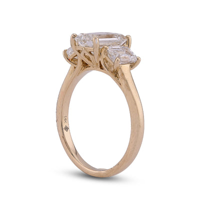 14K Yellow Gold 3 Emerald Centre 3CT Lab Diamond Women Ring - Elite Jewelers - Rings