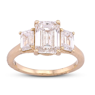 14K Yellow Gold 3 Emerald Centre 3CT Lab Diamond Women Ring - Elite Jewelers - Rings