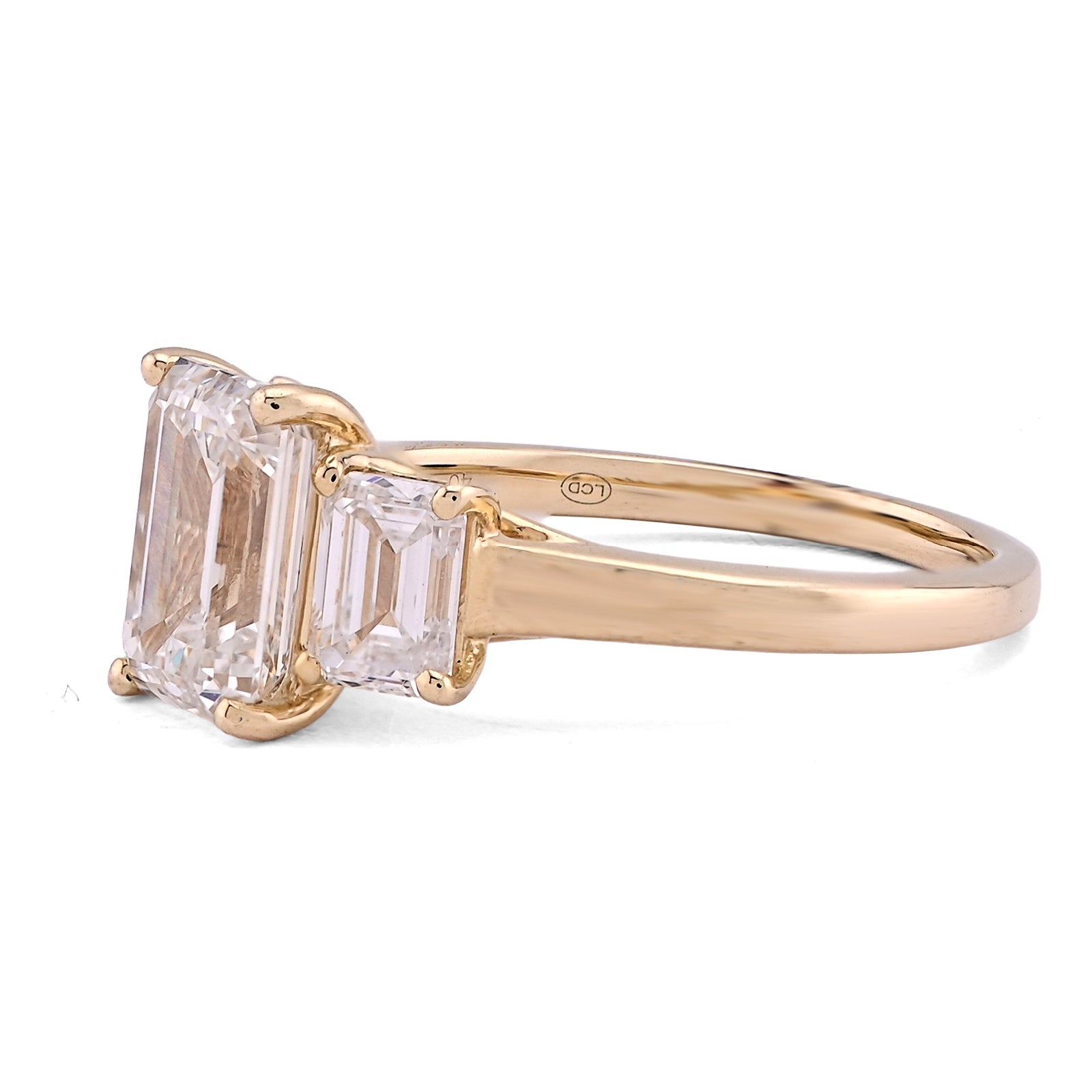 14K Yellow Gold 3 Emerald Centre 3CT Lab Diamond Women Ring - Elite Jewelers - Rings