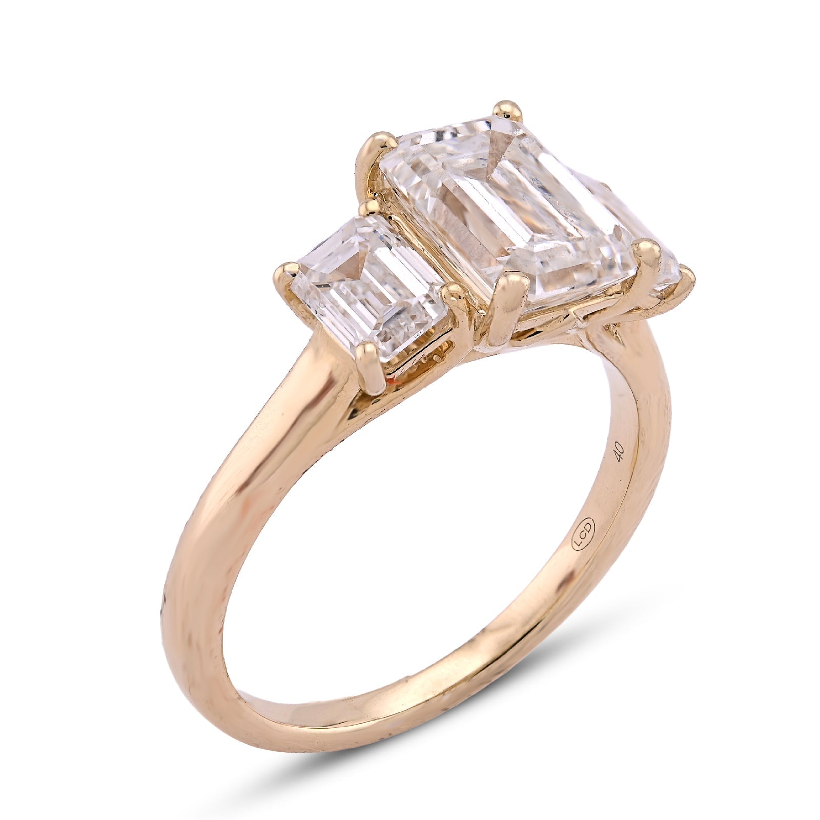 14K Yellow Gold 3 Emerald Centre 3CT Lab Diamond Women Ring - Elite Jewelers - Rings