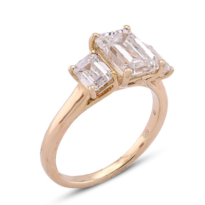 14K Yellow Gold 3 Emerald Centre 3CT Lab Diamond Women Ring - Elite Jewelers - Rings