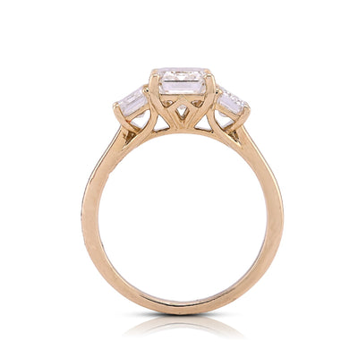 14K Yellow Gold 3 Emerald Centre 3CT Lab Diamond Women Ring - Elite Jewelers - Rings