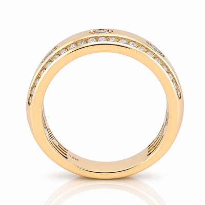 14K Yellow Gold 3 Stone Centre 2 Row Edge Lab Diamond Men Ring Band - Elite Jewelers - Rings