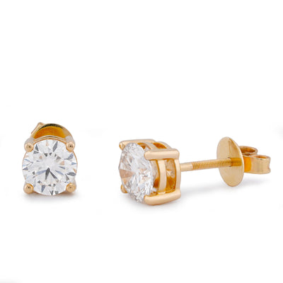 14K Yellow Gold 3.04CT Round Solitaire Lab Diamond Men Women Earrings - Elite Jewelers-Earrings