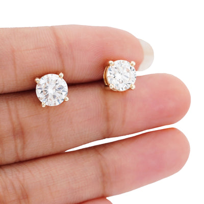 14K Yellow Gold 3.04CT Round Solitaire Lab Diamond Men Women Earrings - Elite Jewelers-Earrings