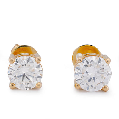 14K Yellow Gold 3.04CT Round Solitaire Lab Diamond Men Women Earrings - Elite Jewelers-Earrings