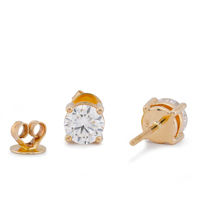 14K Yellow Gold 3.04CT Round Solitaire Lab Diamond Men Women Earrings - Elite Jewelers-Earrings