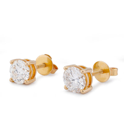 14K Yellow Gold 3.04CT Round Solitaire Lab Diamond Men Women Earrings - Elite Jewelers-Earrings