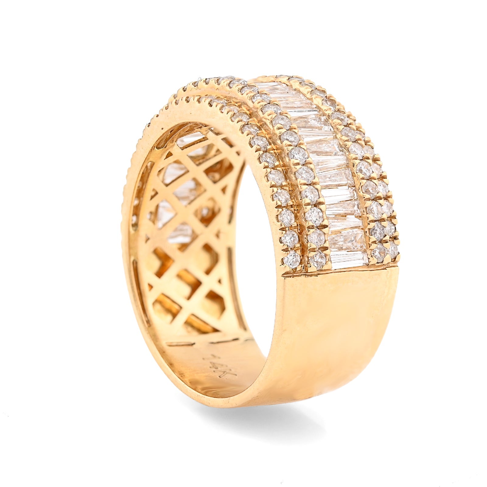 14K Yellow Gold 3.25 CT Natural Diamond Round/Baguette Men Ring - Elite Jewelers - Rings