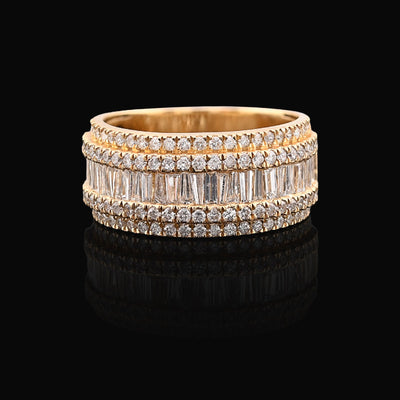 14K Yellow Gold 3.25 CT Natural Diamond Round/Baguette Men Ring - Elite Jewelers - Rings