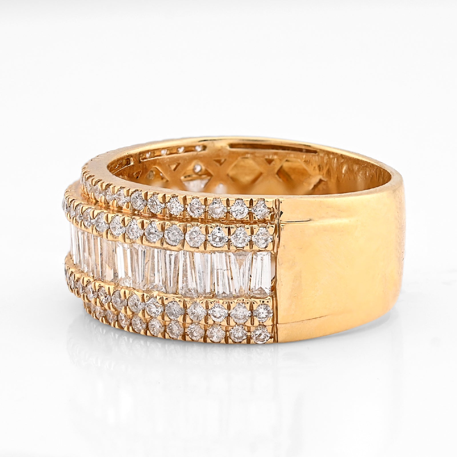 14K Yellow Gold 3.25 CT Natural Diamond Round/Baguette Men Ring - Elite Jewelers - Rings