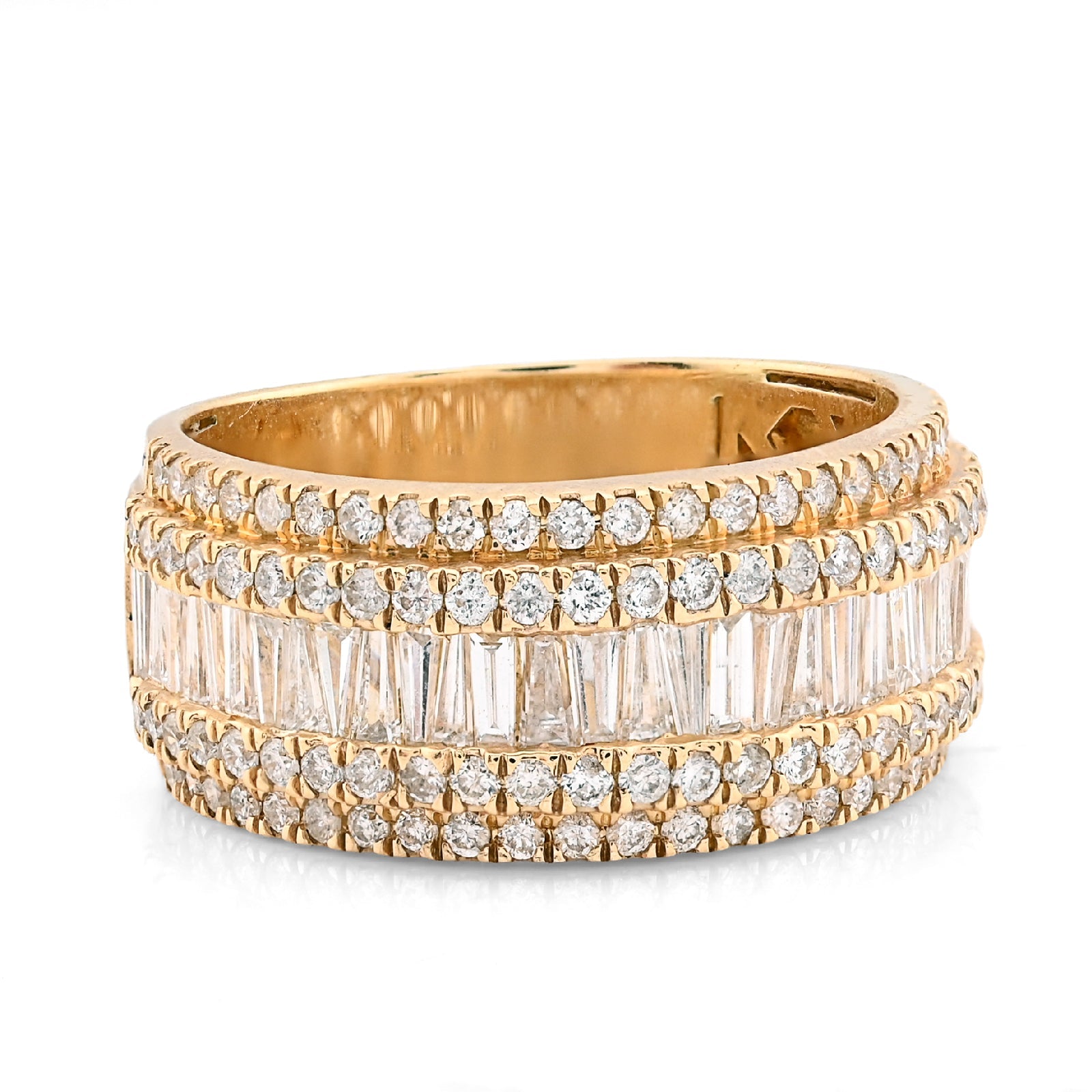 14K Yellow Gold 3.25 CT Natural Diamond Round/Baguette Men Ring - Elite Jewelers - Rings