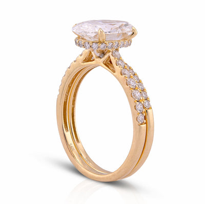 14K Yellow Gold 3.40CT Oval Cnetre Solitaire Lab Diamond Women Ring with Band - Elite Jewelers - Rings