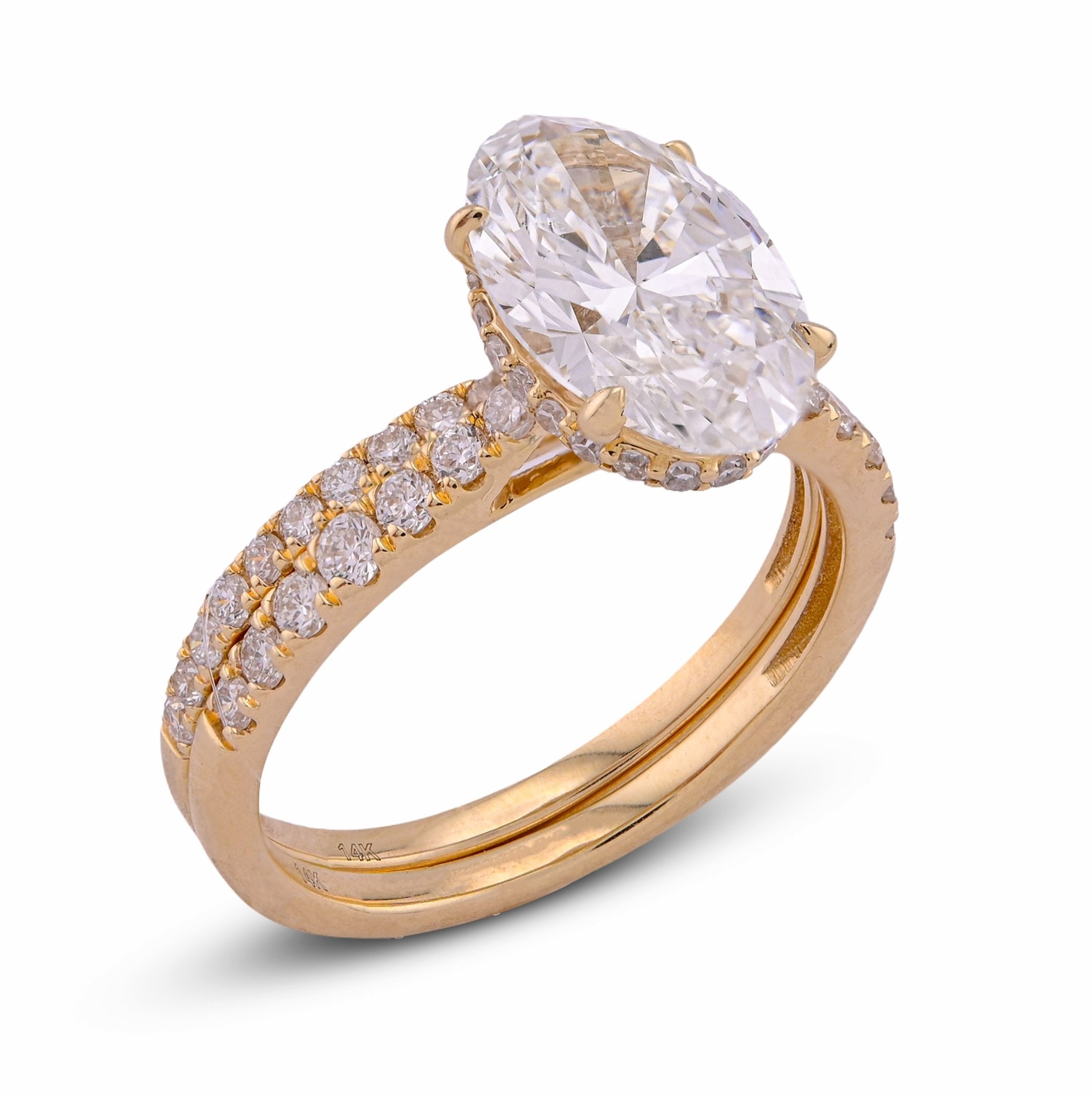 14K Yellow Gold 3.40CT Oval Cnetre Solitaire Lab Diamond Women Ring with Band - Elite Jewelers - Rings