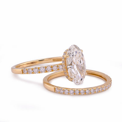 14K Yellow Gold 3.40CT Oval Cnetre Solitaire Lab Diamond Women Ring with Band - Elite Jewelers - Rings