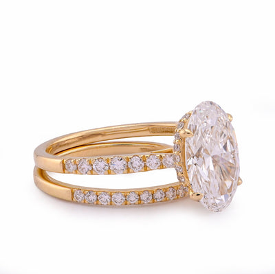 14K Yellow Gold 3.40CT Oval Cnetre Solitaire Lab Diamond Women Ring with Band - Elite Jewelers - Rings