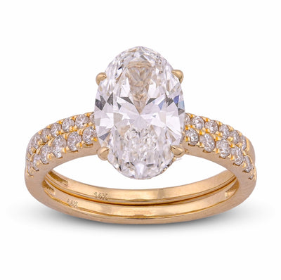 14K Yellow Gold 3.40CT Oval Cnetre Solitaire Lab Diamond Women Ring with Band - Elite Jewelers - Rings