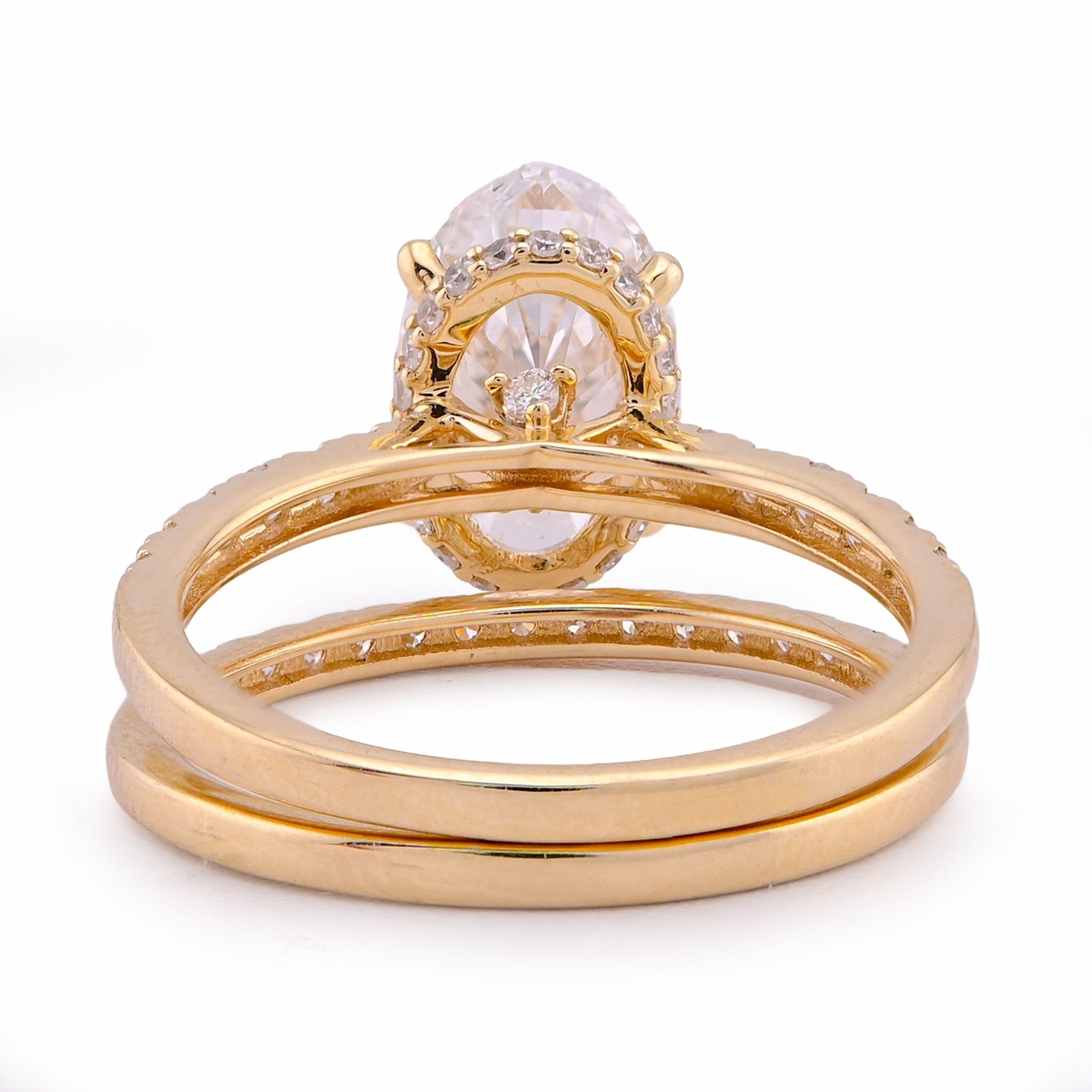 14K Yellow Gold 3.40CT Oval Cnetre Solitaire Lab Diamond Women Ring with Band - Elite Jewelers - Rings