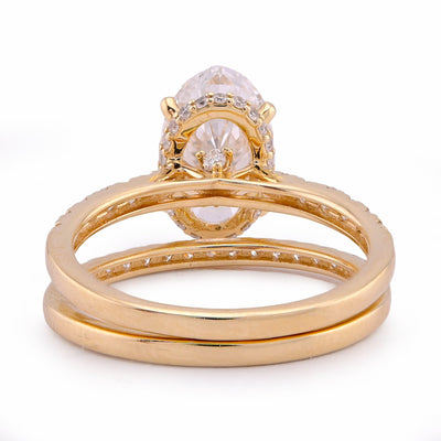 14K Yellow Gold 3.40CT Oval Cnetre Solitaire Lab Diamond Women Ring with Band - Elite Jewelers - Rings