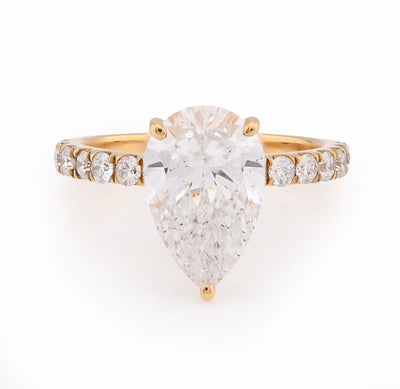 14K Yellow Gold 3.85CT Tear Drop Solitaire Lab Diamond Women's Ring - Elite Jewelers - Rings