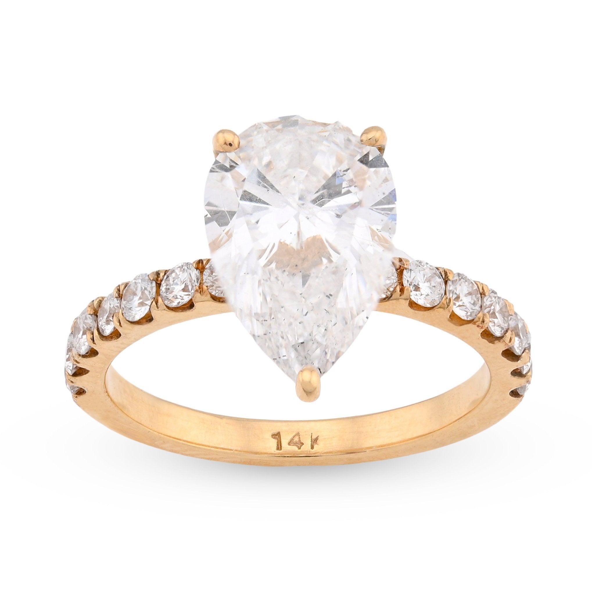 14K Yellow Gold 3.85CT Tear Drop Solitaire Lab Diamond Women's Ring - Elite Jewelers - Rings