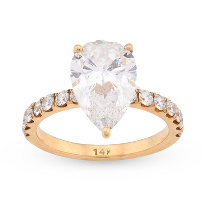 14K Yellow Gold 3.85CT Tear Drop Solitaire Lab Diamond Women's Ring - Elite Jewelers - Rings