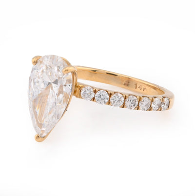 14K Yellow Gold 3.85CT Tear Drop Solitaire Lab Diamond Women's Ring - Elite Jewelers - Rings