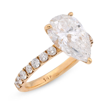 14K Yellow Gold 3.85CT Tear Drop Solitaire Lab Diamond Women's Ring - Elite Jewelers - Rings