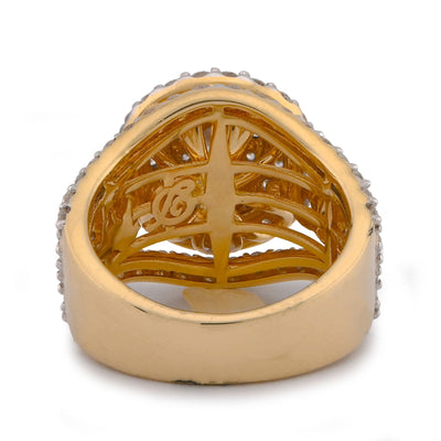 14K Yellow Gold 3CT Halo Cluster Round Centre Natural Diamond Multi Row Women Ring - Elite Jewelers-Rings