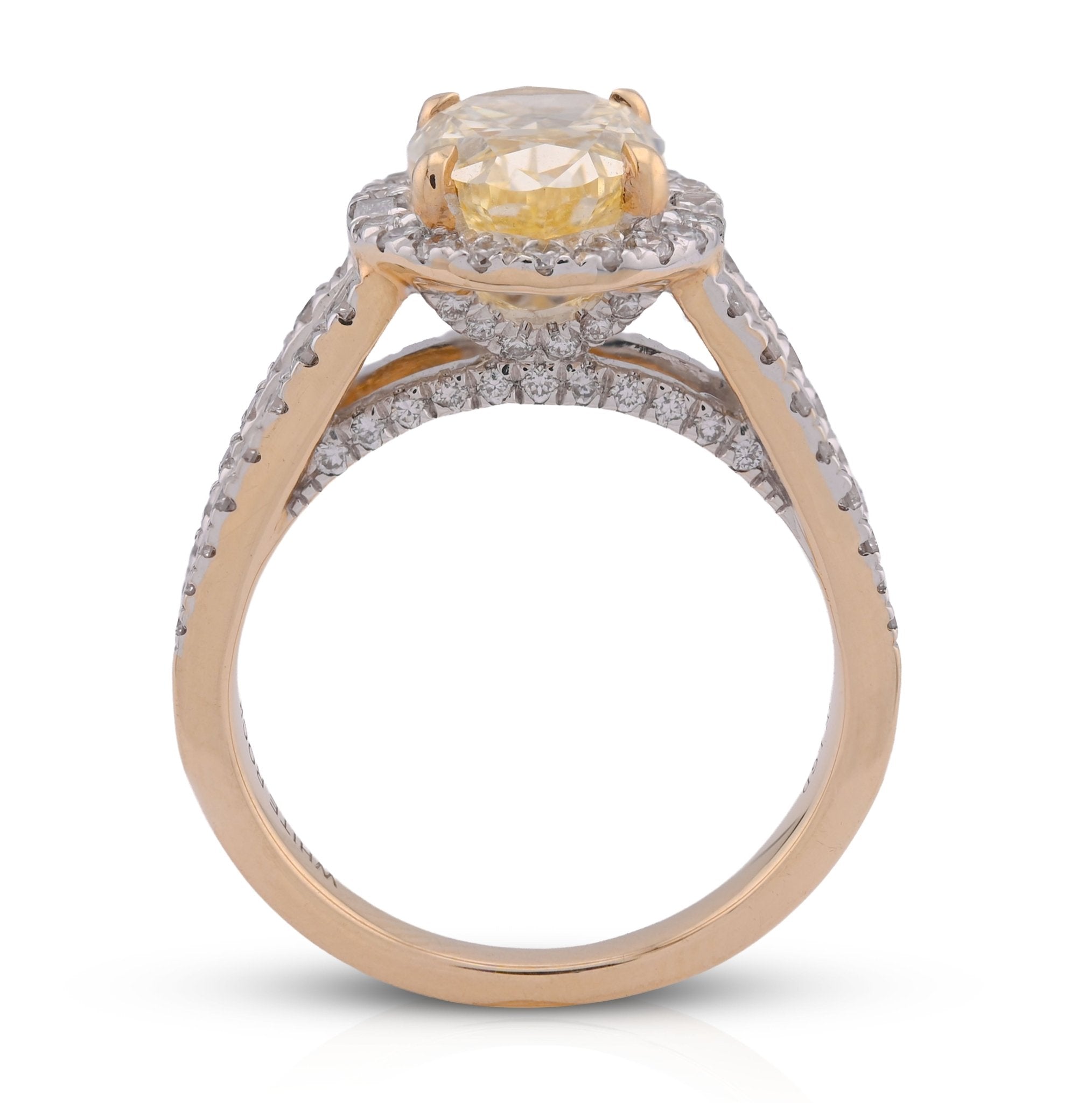 14K Yellow Gold 3CT Oval Solitaire Halo Baguette Side 4.25TC Lab Diamond Women Ring - Elite Jewelers - Rings