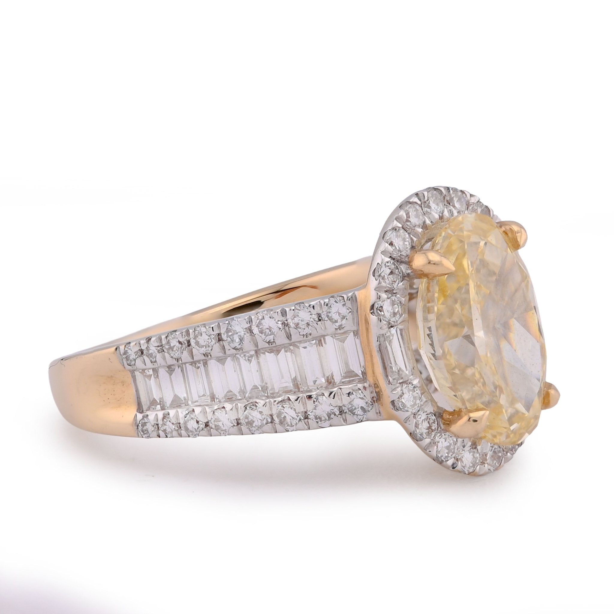 14K Yellow Gold 3CT Oval Solitaire Halo Baguette Side 4.25TC Lab Diamond Women Ring - Elite Jewelers - Rings