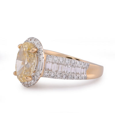 14K Yellow Gold 3CT Oval Solitaire Halo Baguette Side 4.25TC Lab Diamond Women Ring - Elite Jewelers - Rings