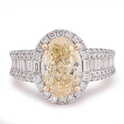 14K Yellow Gold 3CT Oval Solitaire Halo Baguette Side 4.25TC Lab Diamond Women Ring - Elite Jewelers - Rings