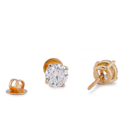 14K Yellow Gold 3CT Solitaire Round Lab Diamond Men Women Earring - Elite Jewelers-Earrings