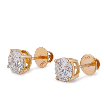 14K Yellow Gold 3CT Solitaire Round Lab Diamond Men Women Earring - Elite Jewelers-Earrings