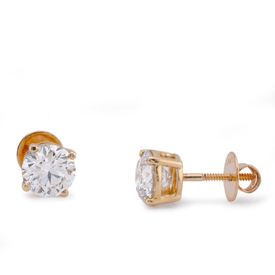 14K Yellow Gold 3CT Solitaire Round Lab Diamond Men Women Earring - Elite Jewelers-Earrings
