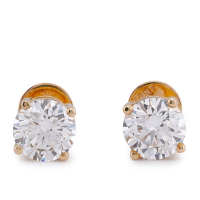 14K Yellow Gold 3CT Solitaire Round Lab Diamond Men Women Earring - Elite Jewelers-Earrings
