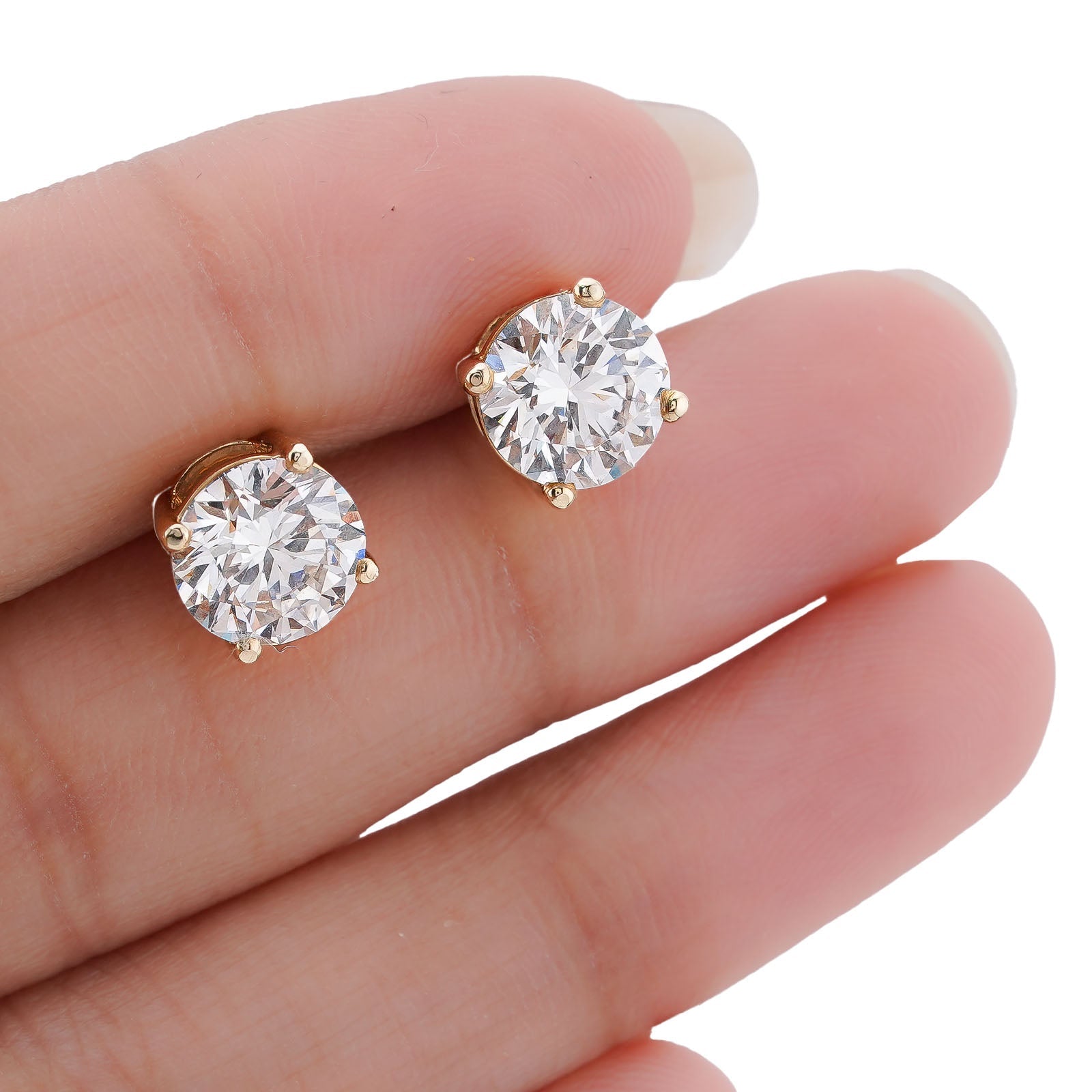 14K Yellow Gold 3CT Solitaire Round Lab Diamond Men Women Earring - Elite Jewelers-Earrings