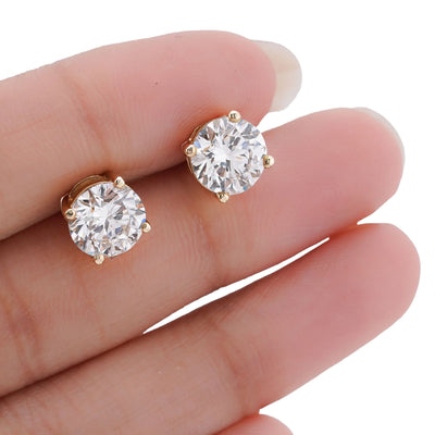 14K Yellow Gold 3CT Solitaire Round Lab Diamond Men Women Earring - Elite Jewelers-Earrings