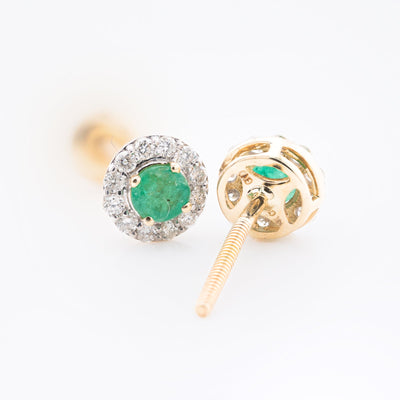 14k Yellow Gold 3mm Emerald and Diamond Halo Stud Earrings - Elite Jewelers - Earrings