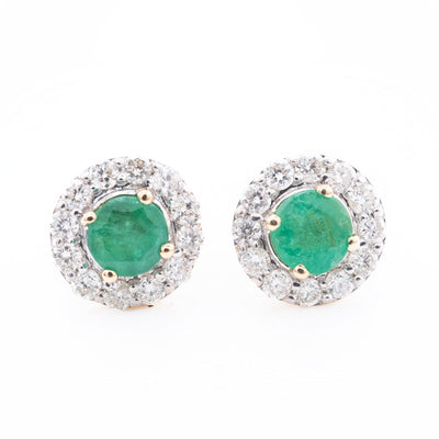 14k Yellow Gold 3mm Emerald and Diamond Halo Stud Earrings - Elite Jewelers - Earrings